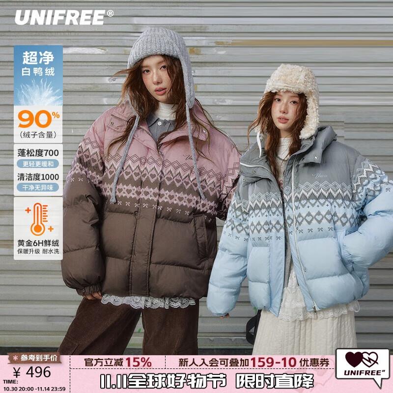 UNIFREE Пуховик с отстегивающимся капюшоном в стиле Fair Isle L gray