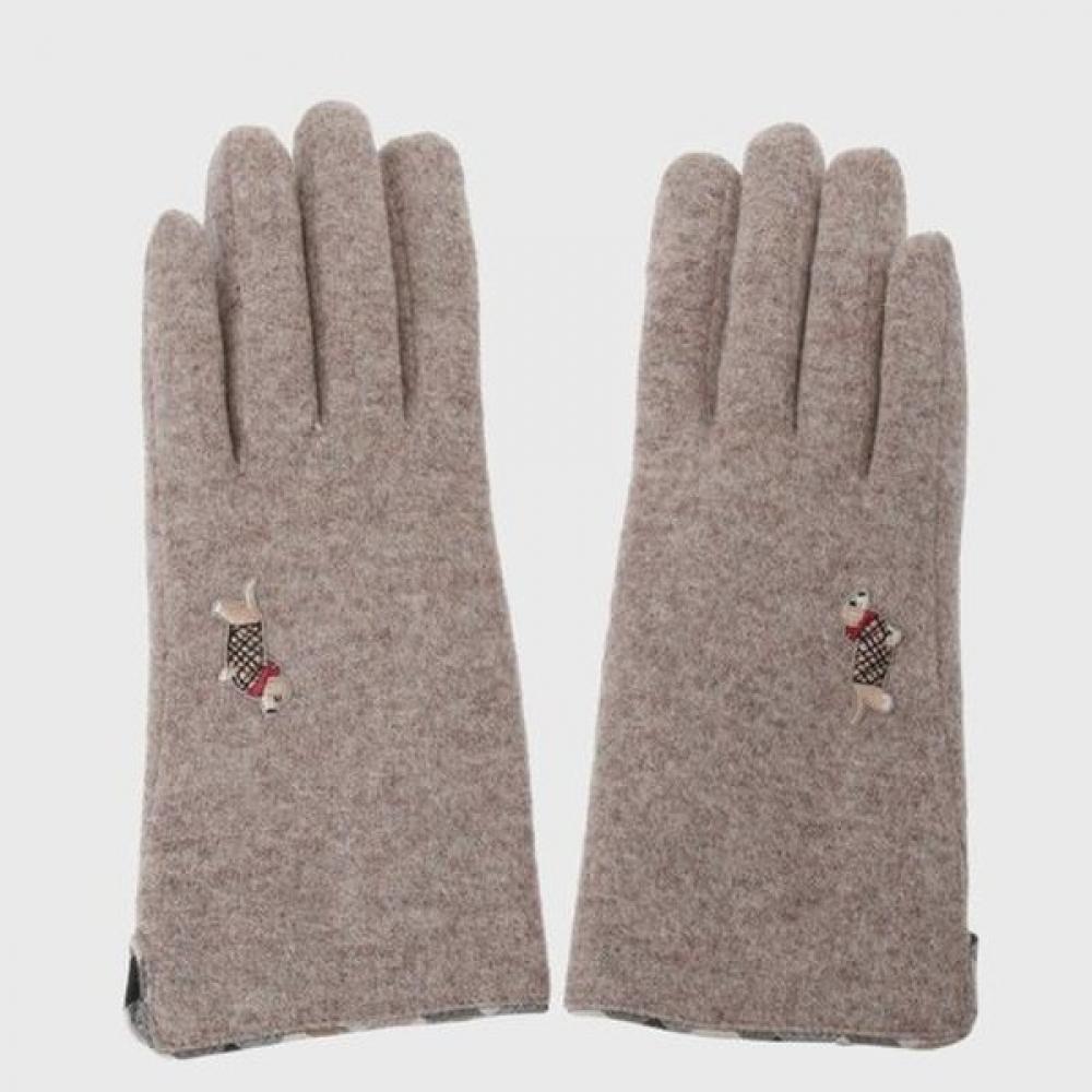 Daks Beige Wool Dachshund Embroidery Smartphone Touch Gloves Dcgv3f202i2 Single option gray