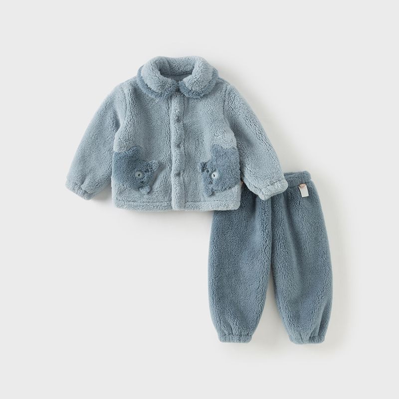 David Bella Boys  Home Wear Set 2026 Winter New Girls  Pajamas Children s Thickened Home Wear Class a Gray Blue [Ready in Stock] 80 gray TAOMall