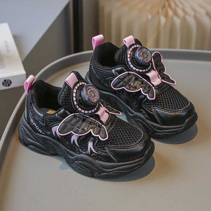 Детские туфли Daddy Shoes Double Net Casual Sports Shoes для детей дошкольного возраста с вращающимися пуговицами Autumn Single Shoes Low Top Girls Shoes 26 чёрный Gtime Shoes
