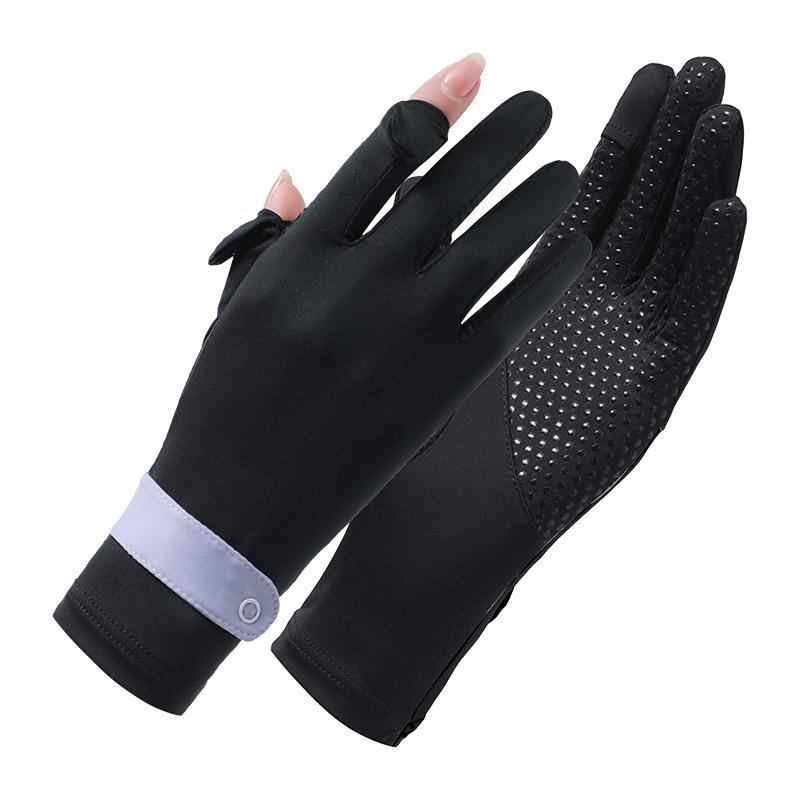 Перчатки для защиты от солнца Ice Silk, женские летние, прохладные, солнцезащитные, тонкие, дышащие, нескользящие, спортивные, велосипедные, однотонные, без пальцев One size black Selected Gloves