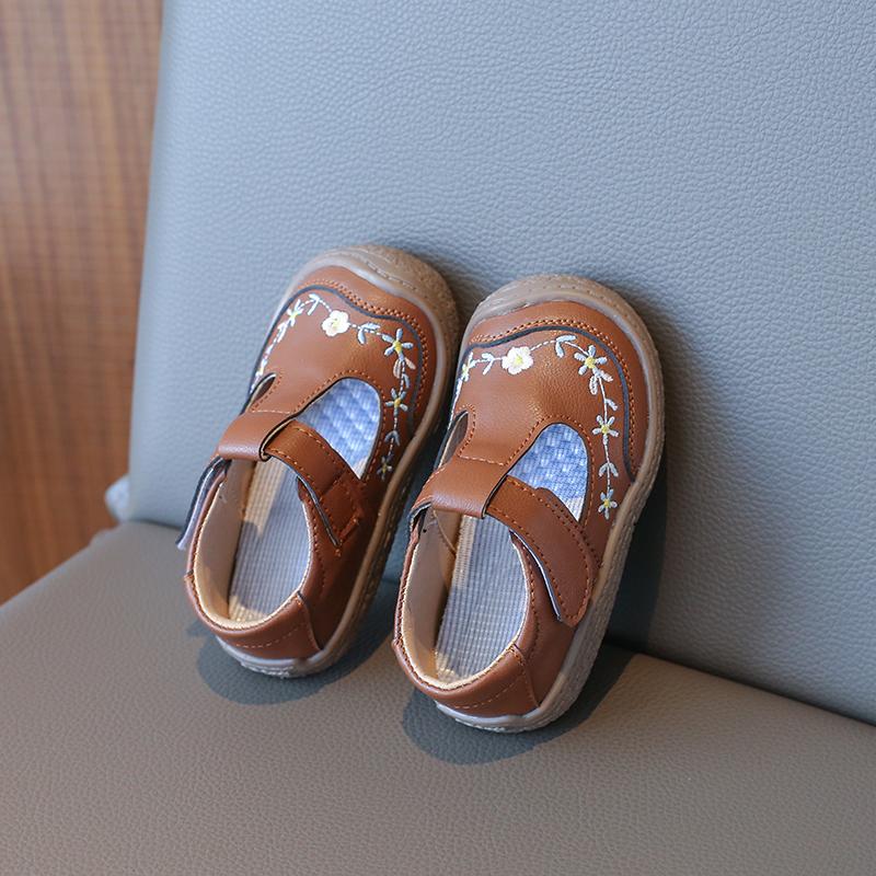 детская мода повседневная обувь для девочек T-Strap милая вышивка круглый носок нескользящие детские милые мокасины принцессы обувь прямая поставка 17 коричневый Walkway Wonders