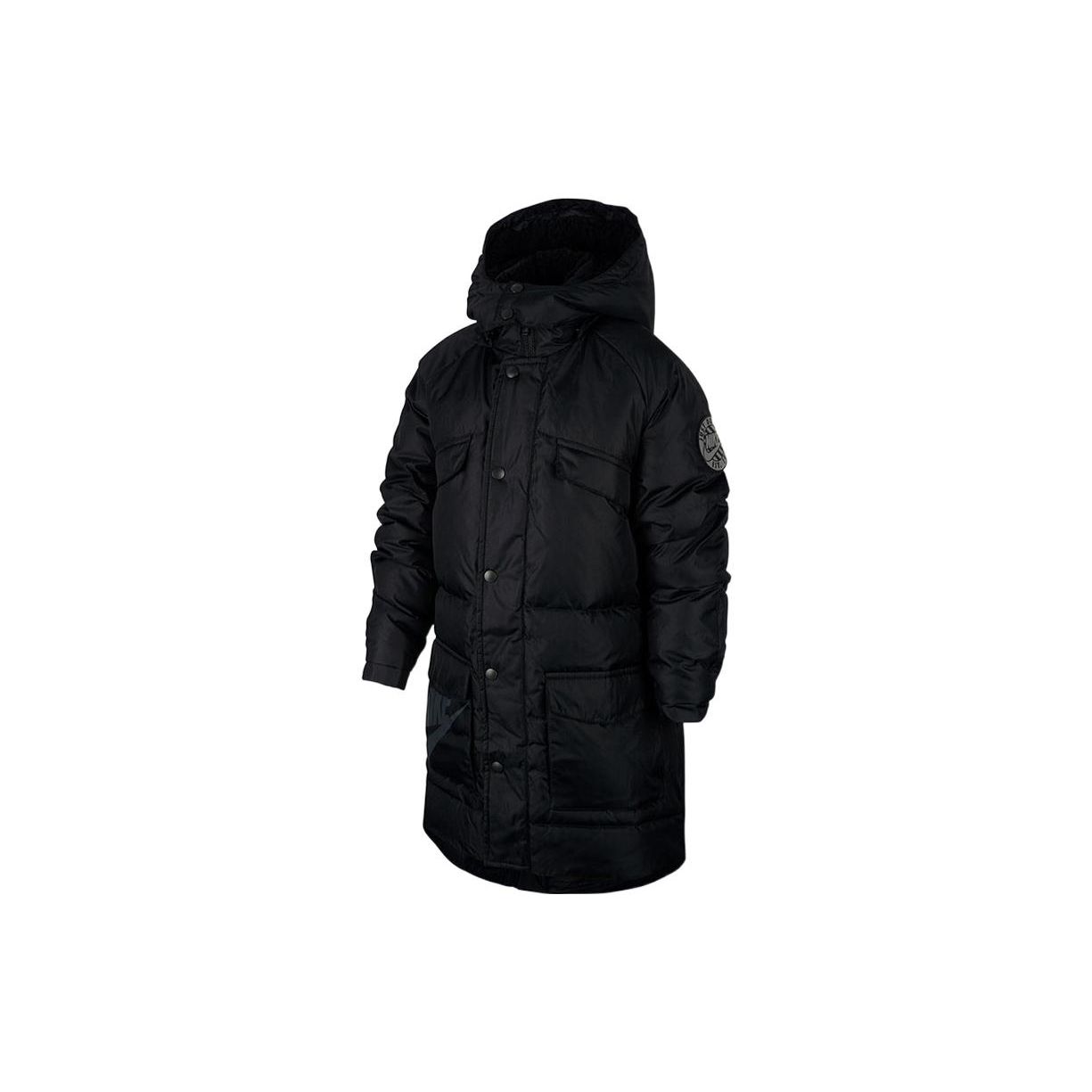 Nike Solid Color Fleece Multi-Pocket Logo Zipper Hooded Down Jacket Kids outerwear Black HA5138-023 S black