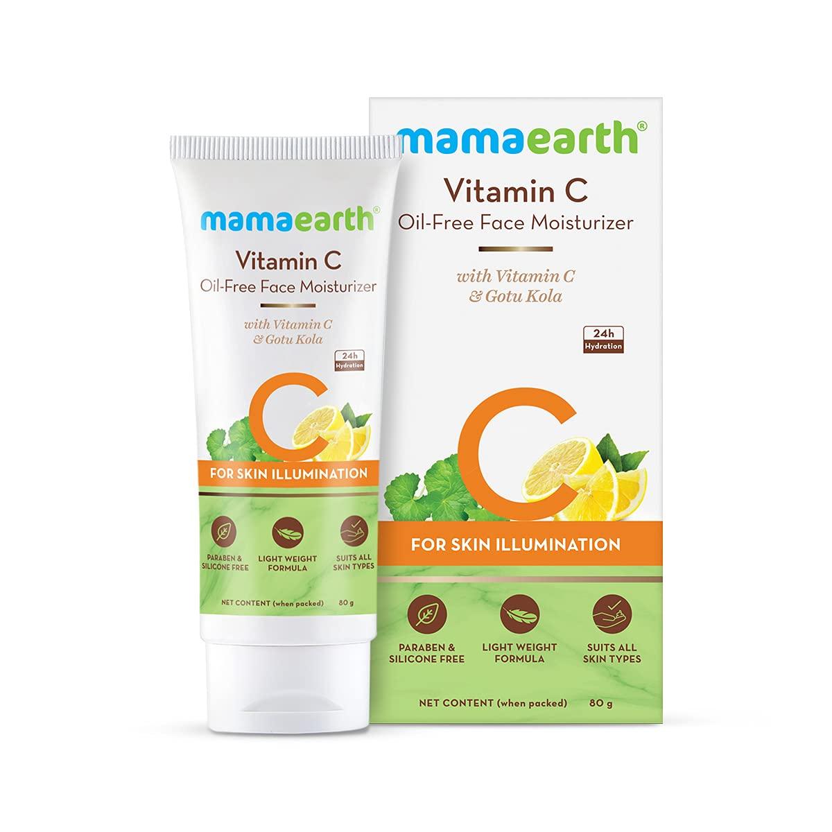 Mamaearth Увлажняющий крем для лица без масла с витамином C 80 г Для жирной кожи, Нелипкое увлажнение, Сияние и Уменьшение пигментных пятен white