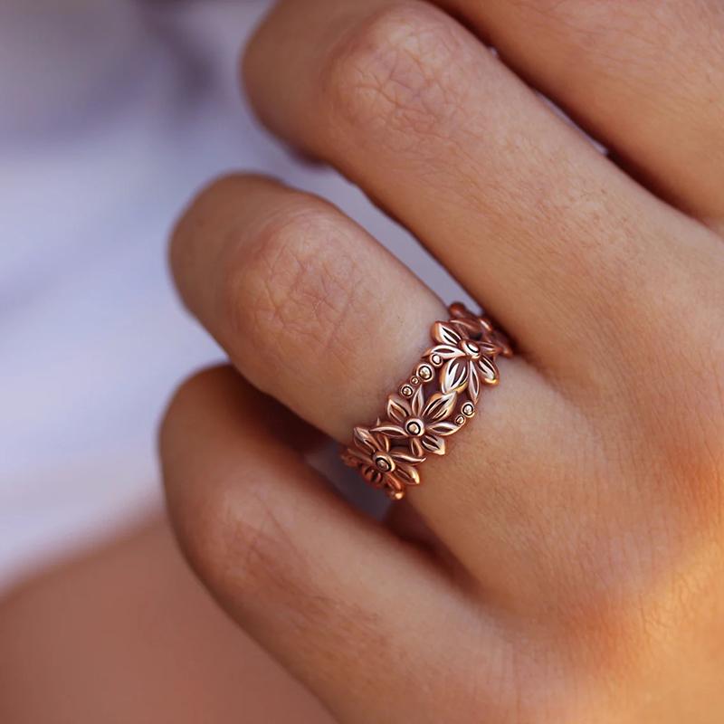 Кольца-цветы Huitan Rose Gold Color Flower для женщин, романтические свадебные аксессуары для пальцев, подарок на день рождения, ювелирные изделия 6 gray Jewelry necklace 1