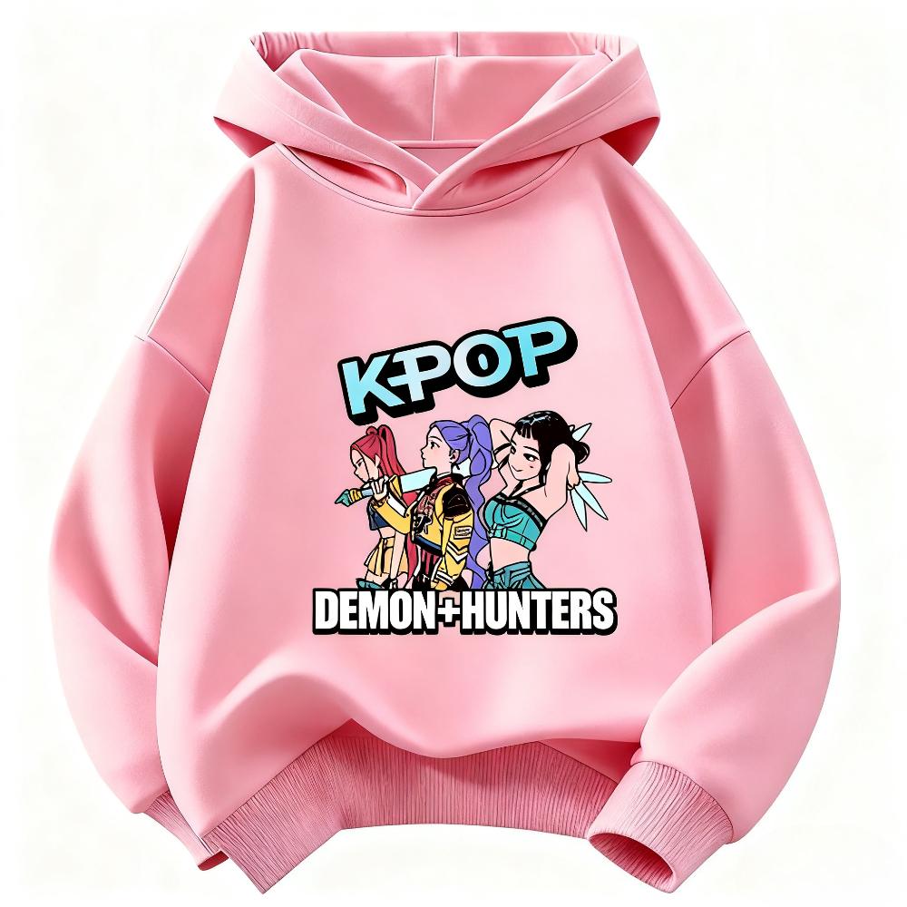 Детское худи Kpop Devil Hunter, Теплое худи на осень/зиму, Модная одежда для мальчиков и девочек, Одежда Devil Hunter для девочек 110 pink huiteng1