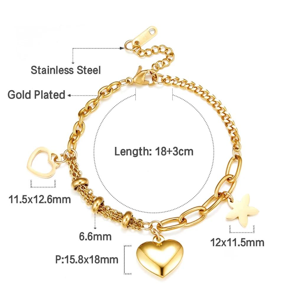 LUXUSTEEL браслет-подвеска в виде сердца и монеты из нержавеющей стали для женщин и девочек, золотой цвет, кубинский браслет-цепочка, ювелирное изделие, подарок 20 см beige Honey pomelo tea