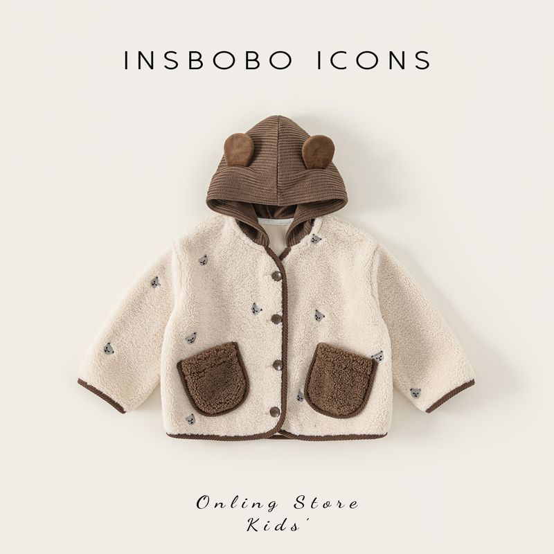 Детская куртка Insbobo Весенний флисовый свитер для девочек 2026 Новый худи для мальчиков Весна и осень Детская одежда Модная Beige 110 beige TAOMall