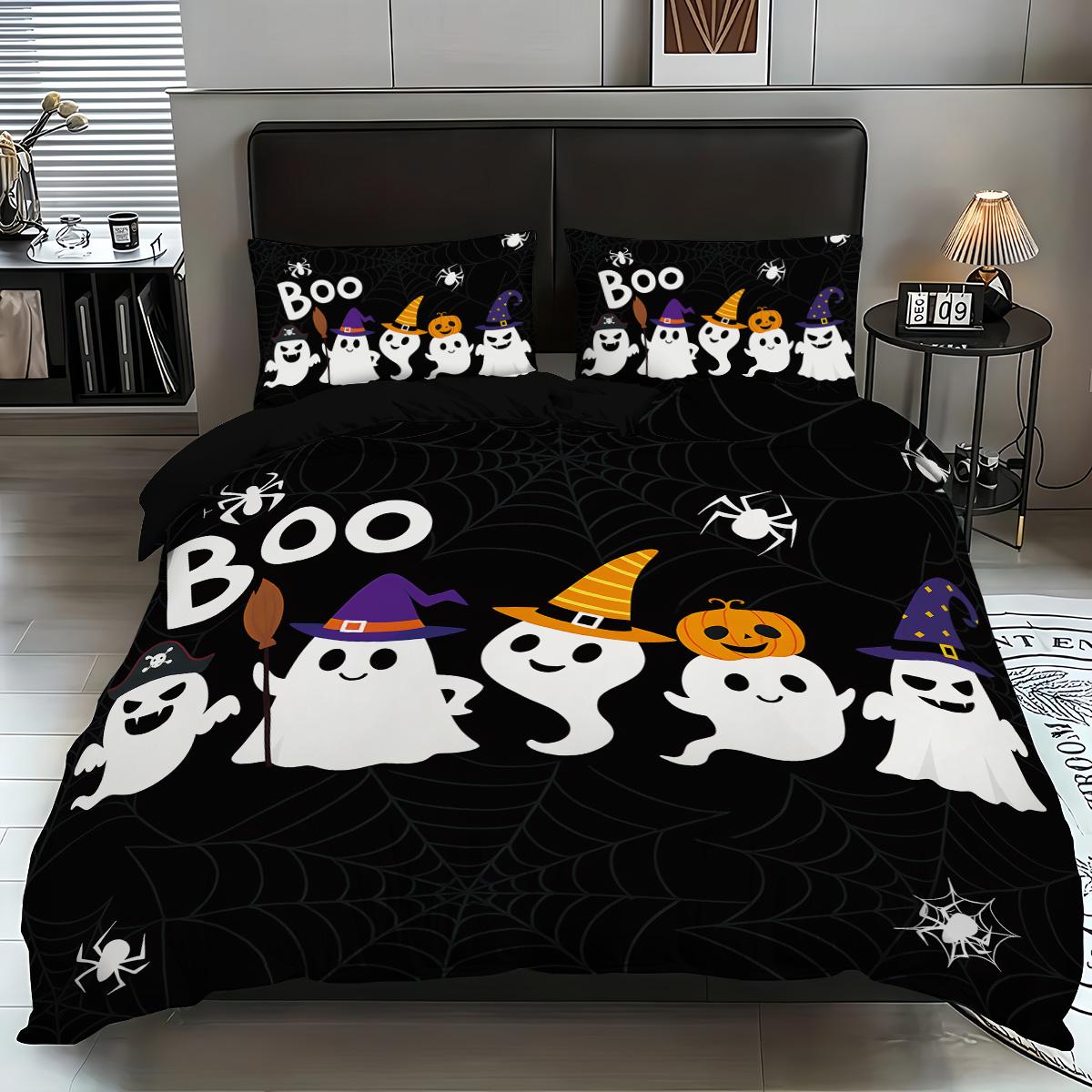 3 Halloween Cute Ghost Duvet Covers No Core Soft and Comfortable Bedding Set Machine Washable 135x200cm-EU-Single&set white Urban Layer