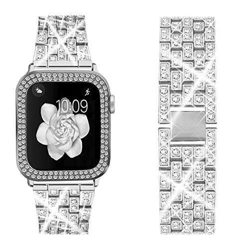Металлический ремешок с корпусом для Apple Watch 45 мм 41 мм 44 мм 42 мм 40 мм 38 мм Алмазный браслет Ремешок для iWatch 9 8 7 6 5 4 3 SE Чехол For iwatch 321 38mm серебряный Watvise