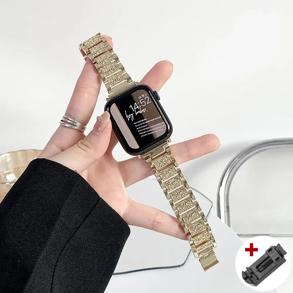 Алмазный чехол+Ремешок Для Apple Watch 11 10 9 8 7 42мм 46мм 45 41мм Ultra 3 49мм Ремешок из нержавеющей стали для iwatch SE 6 40мм 44мм 38 38mm золотой WristAura