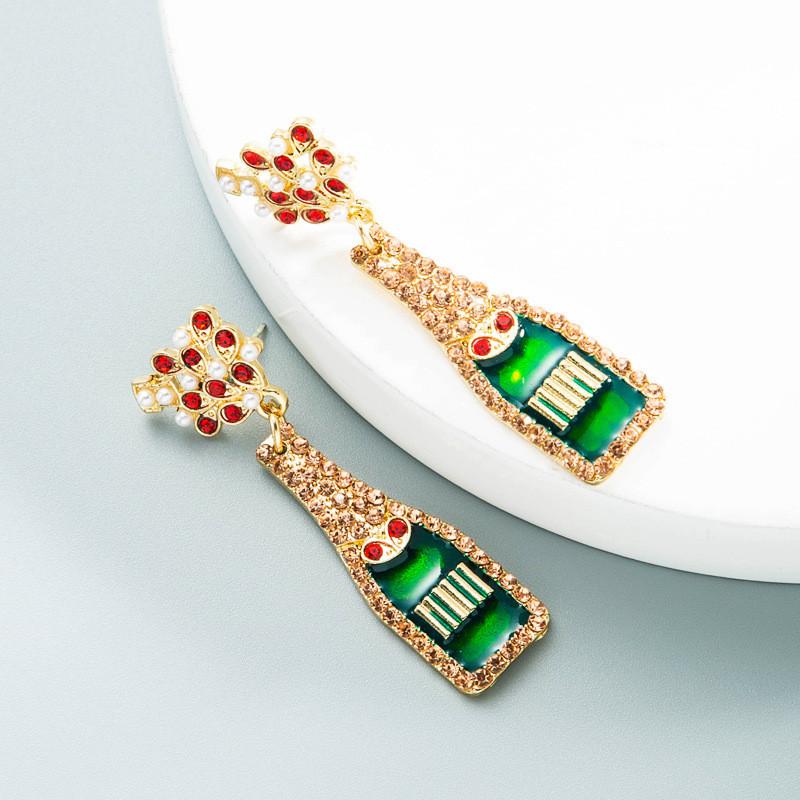 Женщины Eardrop Масло Капает Бутылка Вина Инкрустированные Серьги Сплава Мода Жемчуг Горный Хрусталь 5.2*1.5cm красный Weekend grocery