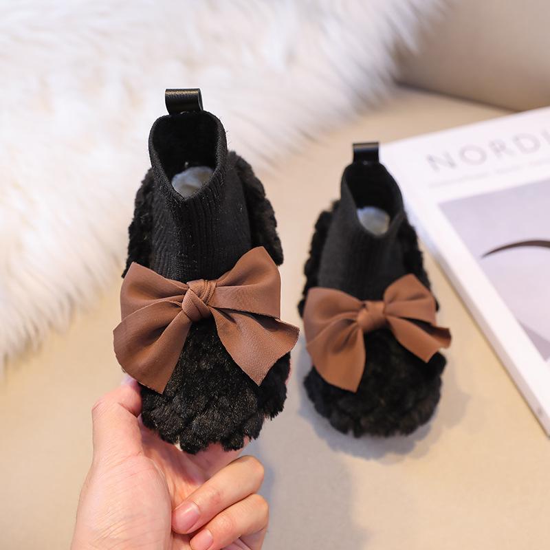 Ботинки Botas Para Niña Velvet Kid Snow Boots Winter Boot Soft Soled Girls Ankle Boot Lightweight Casual Shoes Bow Padded Boots Kid Shoes 21-insole13cm чёрный Walk in Vogue