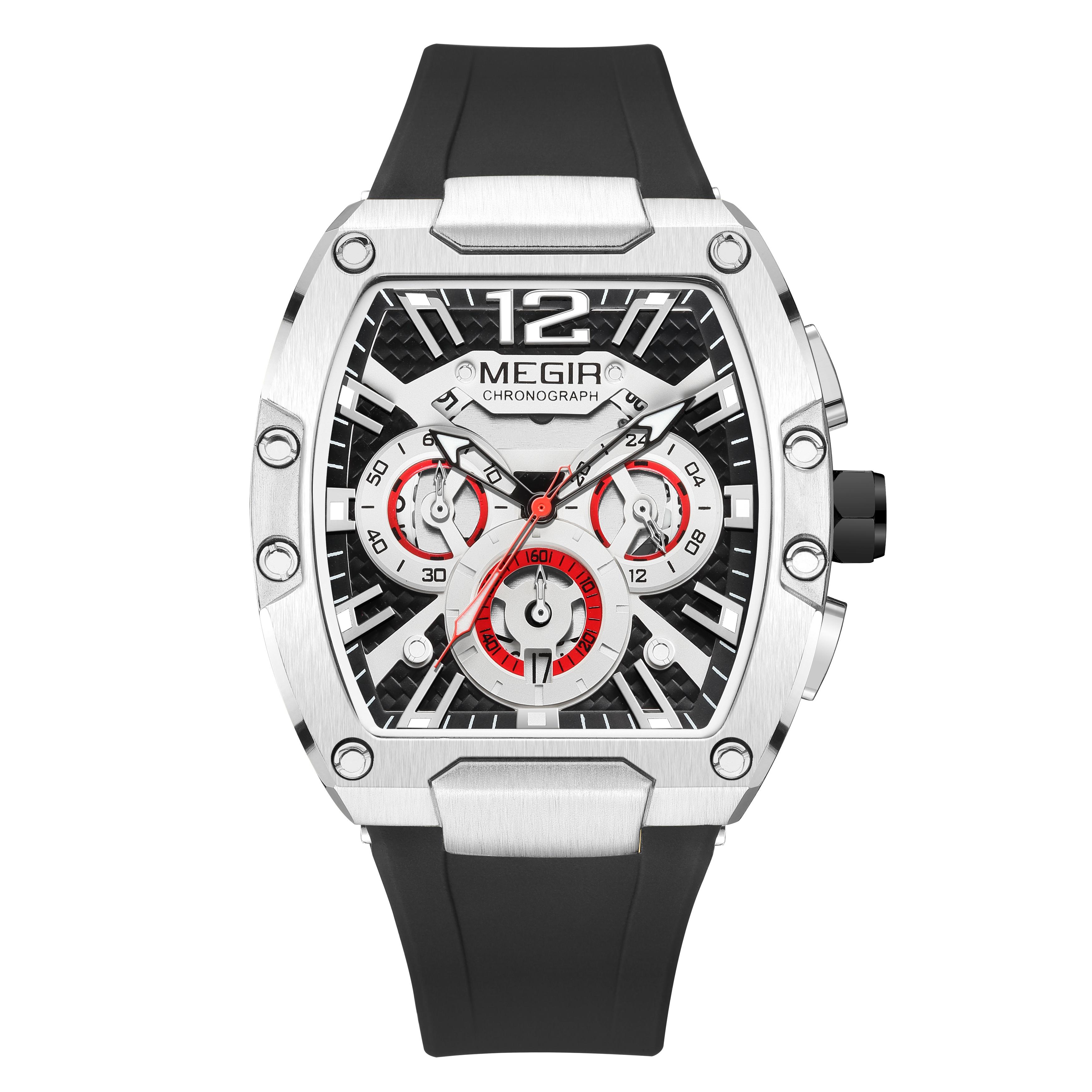 MEGIR Chronograph Luxury Sport Quartz Watches for Men Waterproof Luminous Casual Big Dial Wristwatch Date Clock Reloj Hombre 8112 white