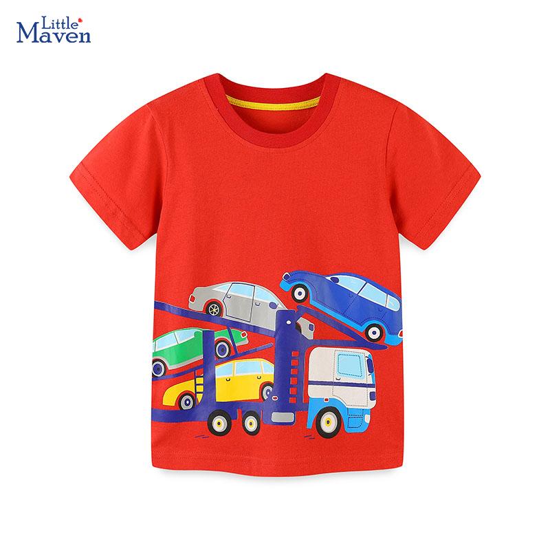 Little Maven 2024 Детская одежда для мальчиков Футболки для детей Мультяшные транспортные средства Блузки Футболки Топы 2-7 лет 100CM red ETST008