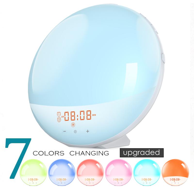 Световой будильник Wake Up Light Workday с 7 цветами Ночной свет заката Умные часы-симуляция жизни Звуки природы FM-радио Часы white Fast charging