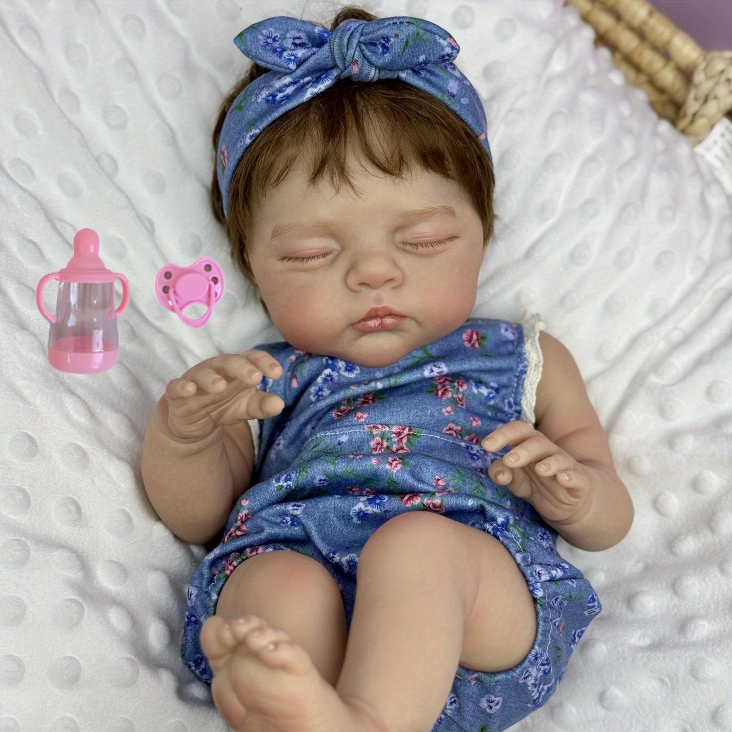 BZDOLL 48 СМ Спящая Кукла Реборн Игрушка для Девочки Реалистичные Виниловые Конечности Тканевое Тело Куклы-Младенцы 19-дюймовая Кукла Прекрасный Подарок на День Рождения Игрушки для Игры в Домик и для Сна cloth body doll gray BZDOLL Reborn