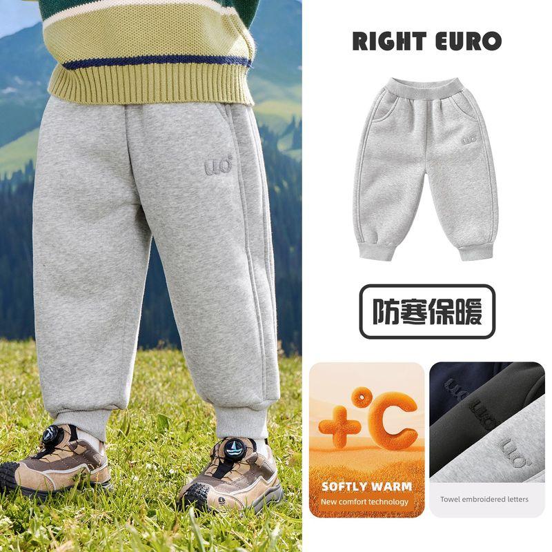 Right European Style Boys  Fleece-Lined Sweatpants 2025 Winter New Pants Cotton Pants Children s Clothing Baby Thickened Warm Long Pants Floral Gray 90 gray TAOMall