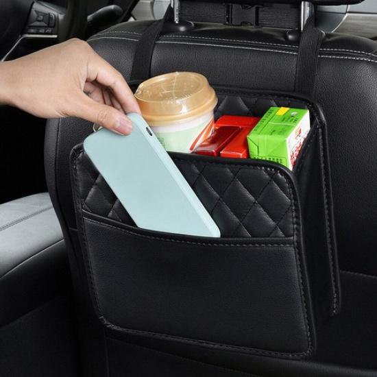 PU Leather Car Seat Back Storage Bag Organizer Hanging Bag Accessory Universal white 16239703772