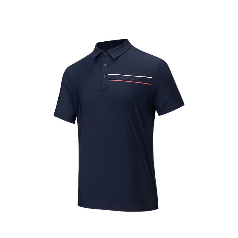 Anta Comfortable Simple Versatile Striped Breathable Short Sleeve Polo Shirt Men tops Midnight-Blue 152537123-3 XL black