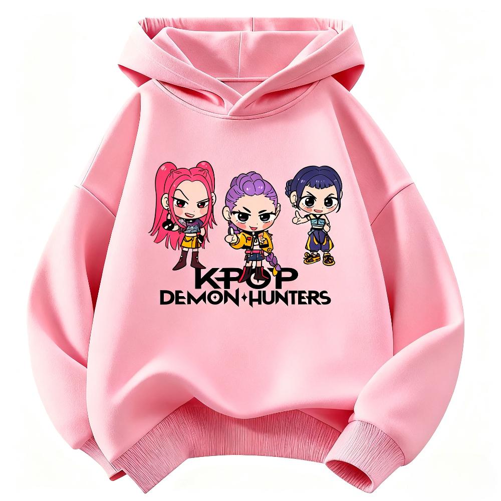 Детское худи Kpop Devil Hunter, Теплое для осени и зимы, Стильная одежда для мальчиков и девочек, Повседневный наряд для девочек. 110 pink huiteng1