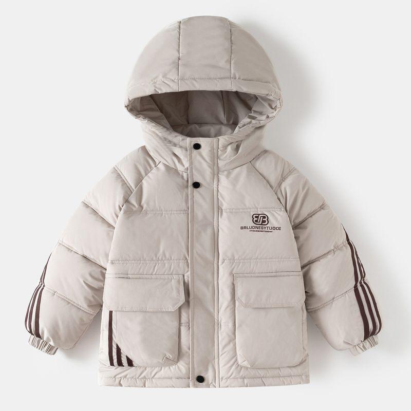 Winter Children s Clothing for Boys, Hooded Mid-Length Coat, Children s Fleece-Lined Thickened Cotton Jacket, Warm Cotton Coat for Older Children Beige Color 140 white TAOMall