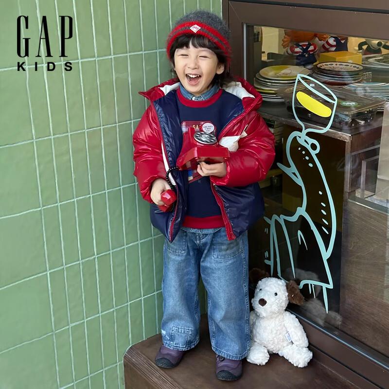 Детская пуховая куртка Gap для малышей с цветовыми блоками и капюшоном 90 cm (1-2Y) красный
