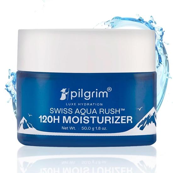 Pilgrim Swiss Aqua Rush™ 120H Увлажняющий крем для лица | Создан на основе мощных увлажняющих веществ - Swiss Aqua Rush™ и PatcH20® | 120 часов усиленного увлажнения | 50 г blue SHREE HARI GROUP