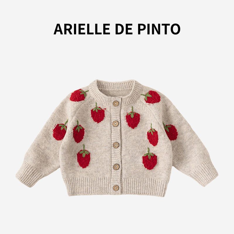 French Brand Arielle De Pinto s New Autumn Collection: Girls  Sweet Strawberry Round-Neck Knit Sweater Jacket Mi Xing 80 beige TAOMall