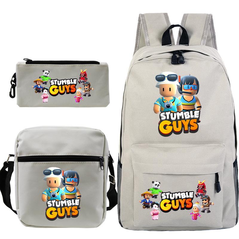 Новый мерч игры Stumble Guys, студенческий рюкзак с принтом, набор из трех предметов, школьный набор для мальчиков и девочек Three-piece set gray Schoolbag