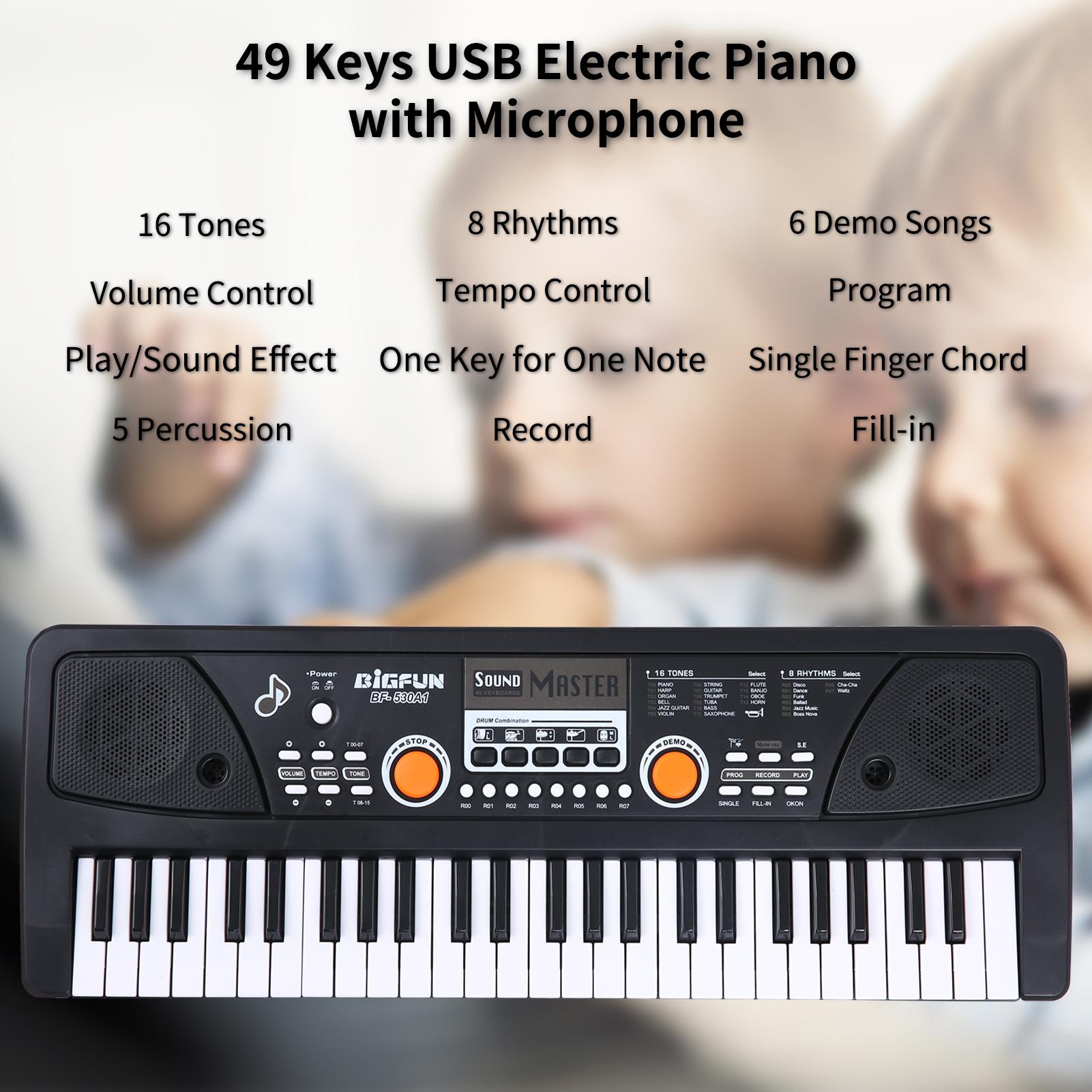 BIGFUN 49 клавиш USB Электронный орган Детское электрическое пианино с микрофоном Черный Цифровая музыка Электронная клавиатура Встроенная чёрный Painter