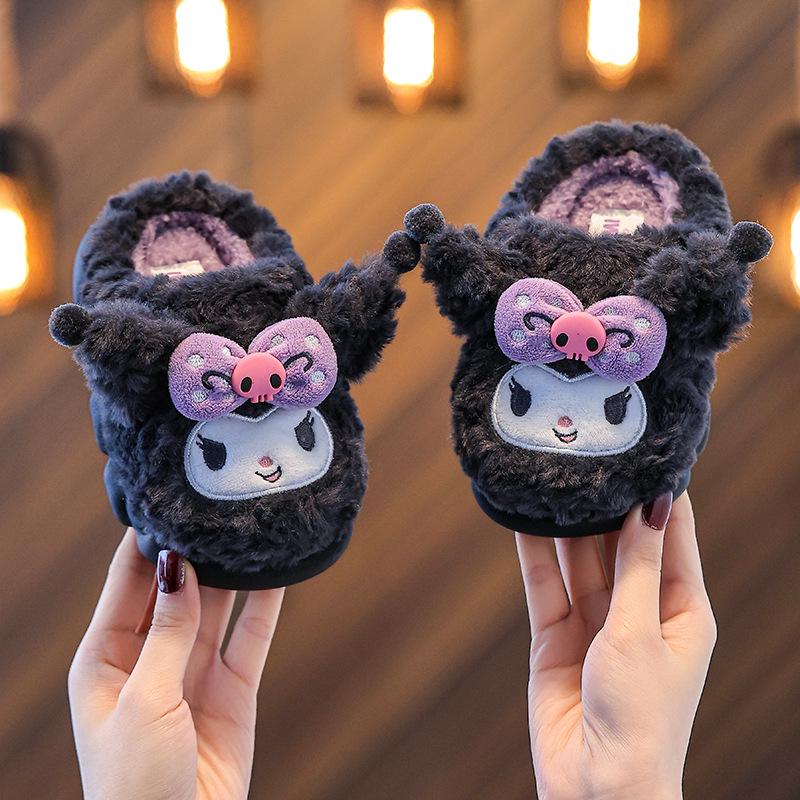 Милые хлопковые домашние тапочки Sanrio для девочек - Нескользящие теплые меховые комнатные тапочки для мамы и дочки 16.5CM Approx. 3-4 Years gray Value Vault