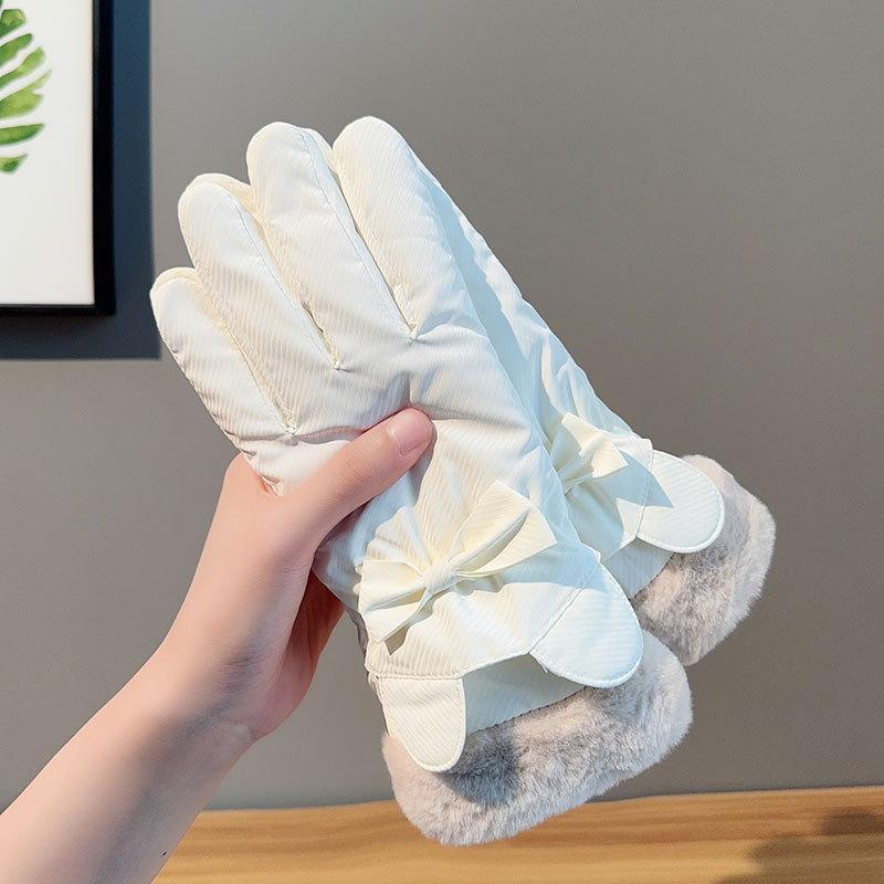 1 Pair Winter Soft Plush Cuff Gloves Plus Velvet Thickened Warm Water Repellent Touch Screen Gloves Autumn Winter Coldproof Bicycle white bfghb