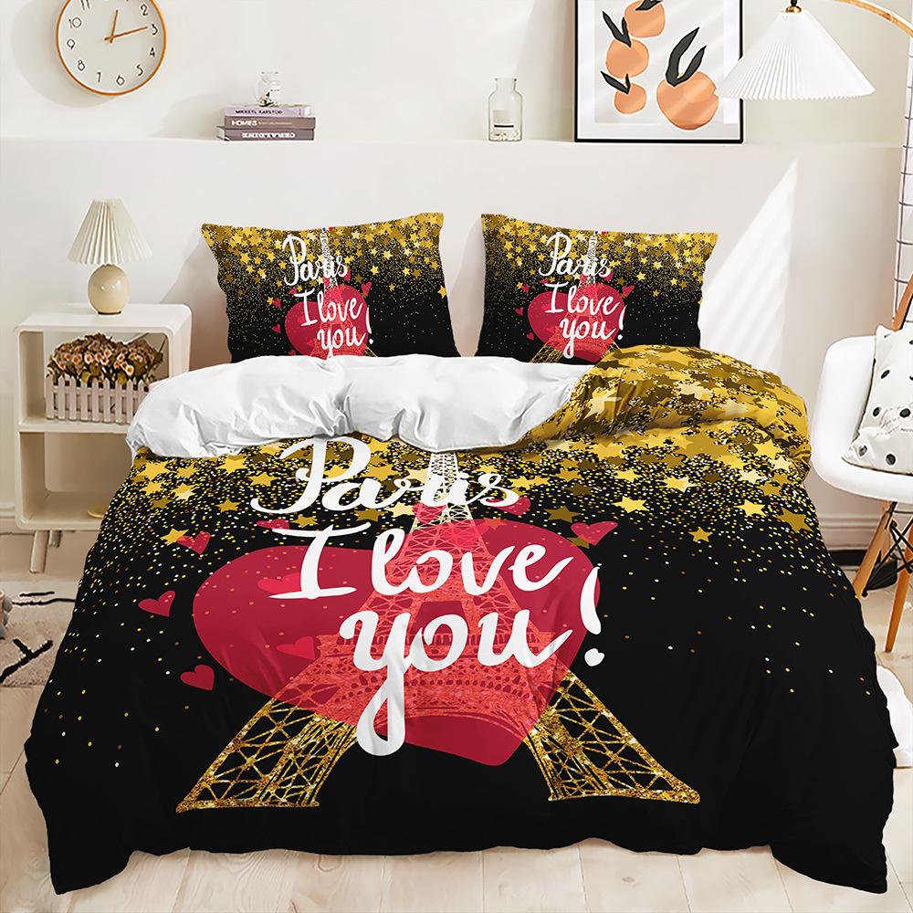 Кровать из трех частей Rose Love Kit ко Дню святого Валентина Свадебный пододеяльник Двухсекционная спальня 135 * 200 (two-piece set) 90g black Modern Home Improvement