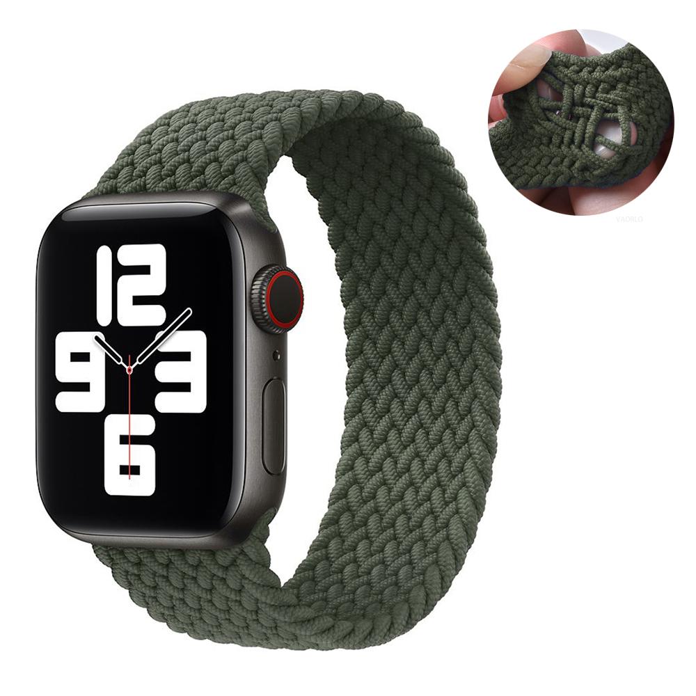 Тканевый плетеный нейлоновый ремешок VAORLO Solo Loop для Apple Watch SE 6 Band 44 мм 40 мм 38 мм 42 мм эластичный браслет для iWatch Series 5 4 3 2 1 38/40mm-S зелёный