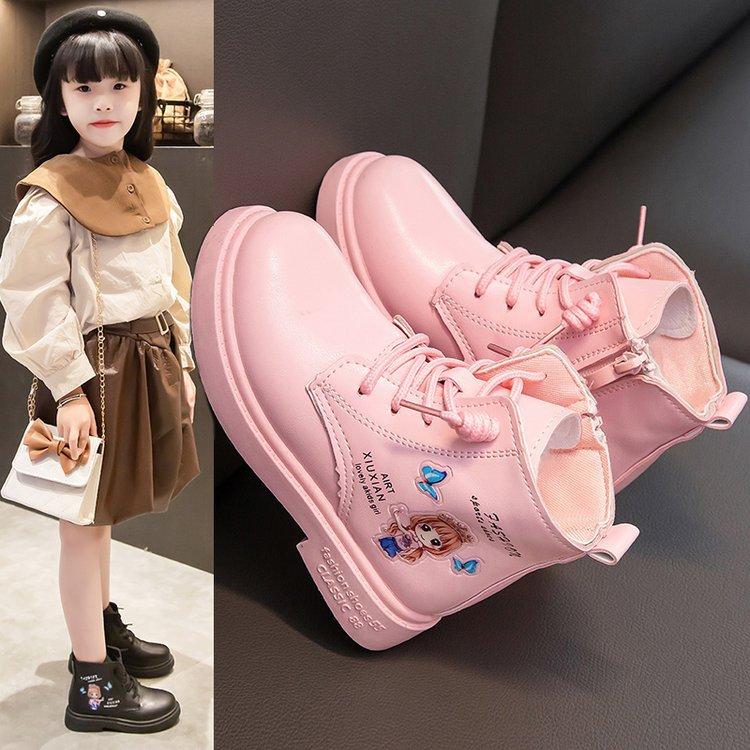 Обувь Zapatos Niña для девочек Детские ботильоны Осенние новые сапоги для девочек Принцесса Модные зимние сапоги Кожаные сапоги средней длины Детская обувь 26-insole16.3cm розовый Happy Soles