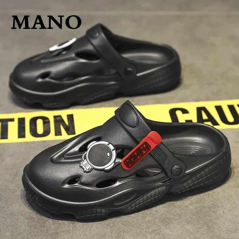 Мужские тапочки летние Hole Outdoor мужская обувь Mascullino ПВХ высокое качество модные шлепанцы тренд 2024 Eva Style удобные хлопушки 36 gray Shoe Gallery