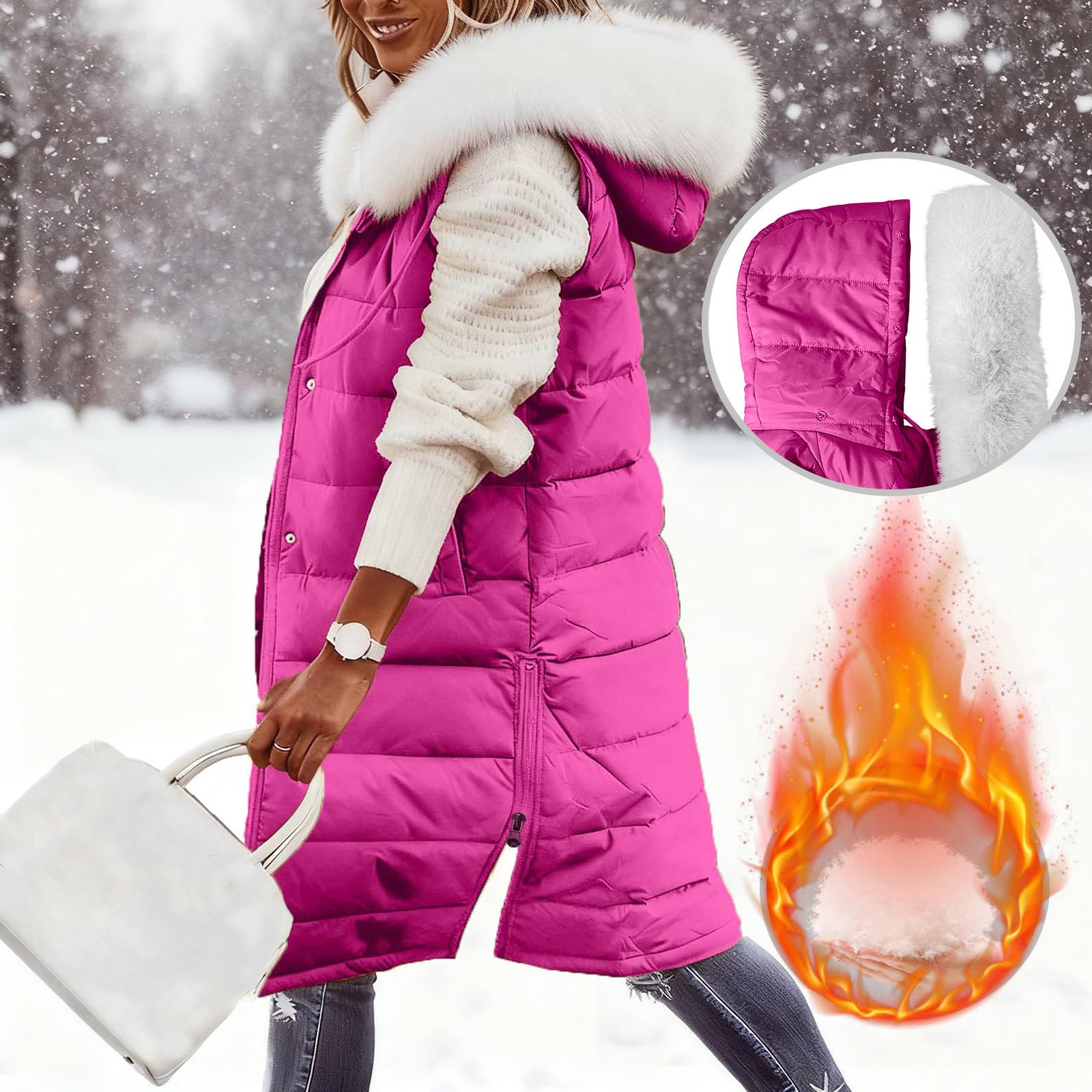 Женский длинный пуховик с капюшоном XL pink mernfsn