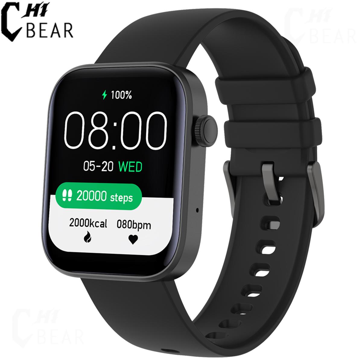 Для Xiaomi Huawei Samsung 1,8-дюймовые умные часы с функцией Bluetooth для мужчин, поддержка 120+ видов спорта, женские умные часы с голосовым помощником black BWwatchTop
