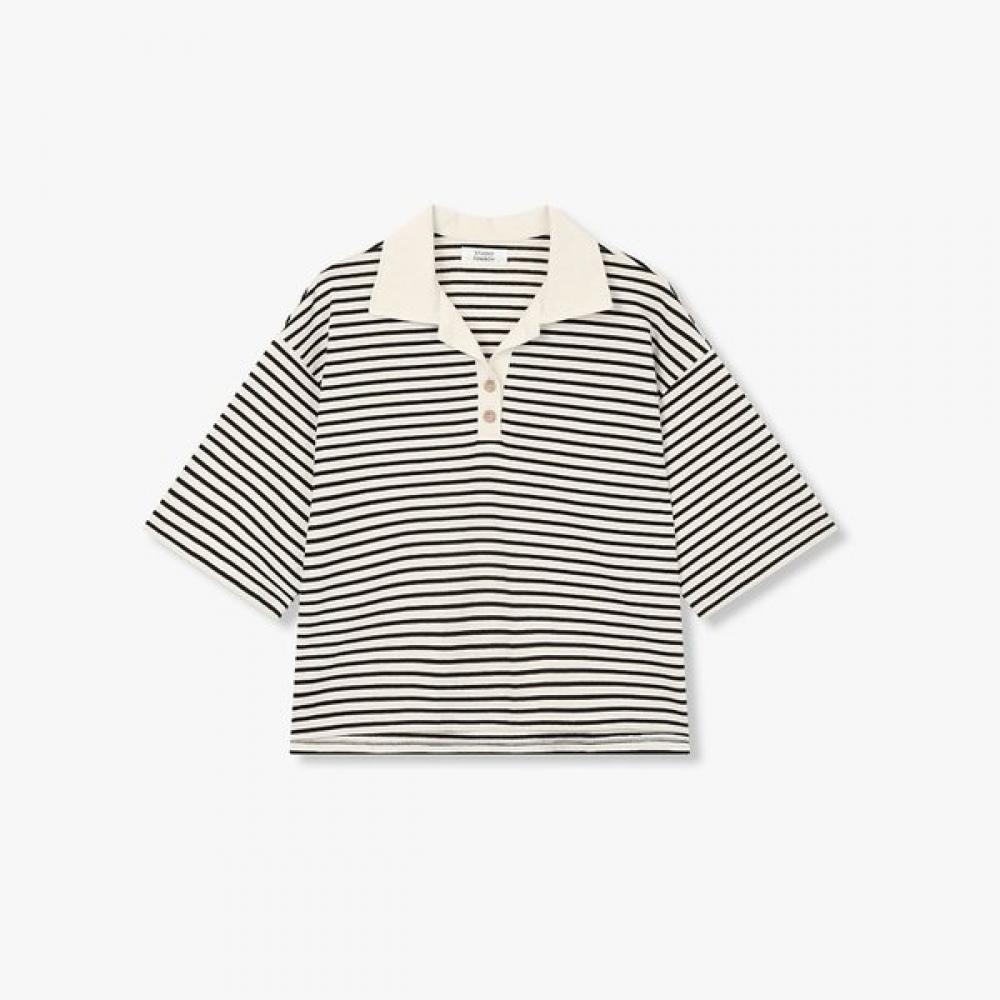STUDIO TOMBOY Поло с коротким рукавом в полоску, воротник-стойка 9176222999cT Ivory/OS white