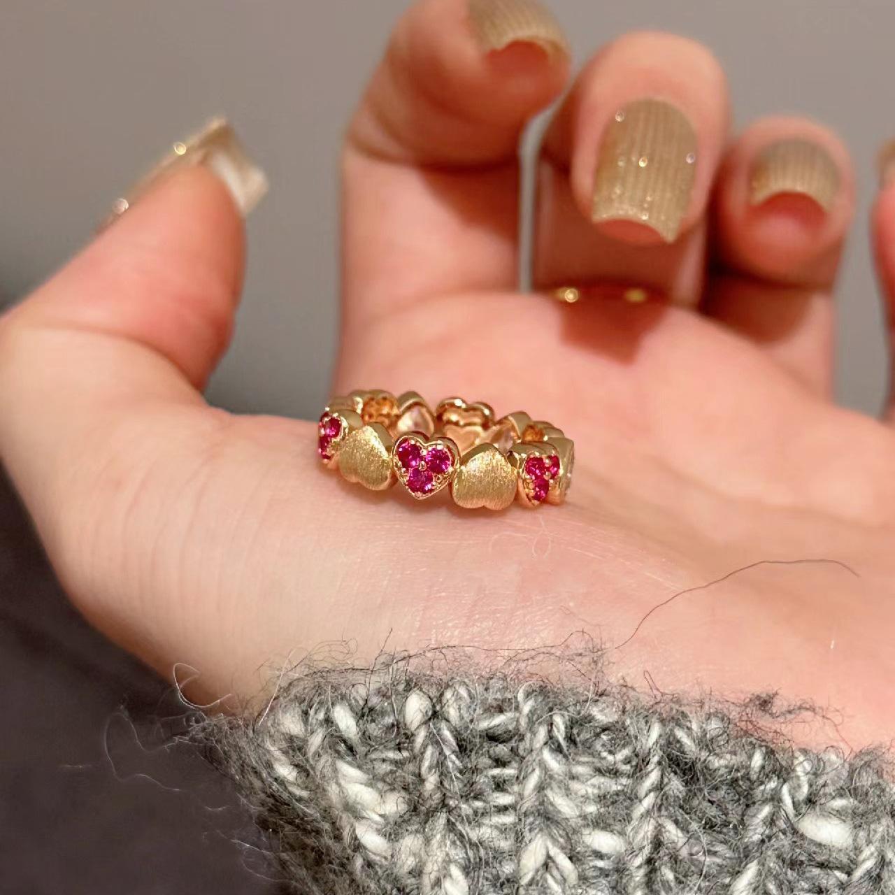 Кольцо Candy Sweetheart Vintage Brushed Pear Heart Zircon Ring New Light Luxury High-end Love Ring opening adjustable gray Light luxury jewelry