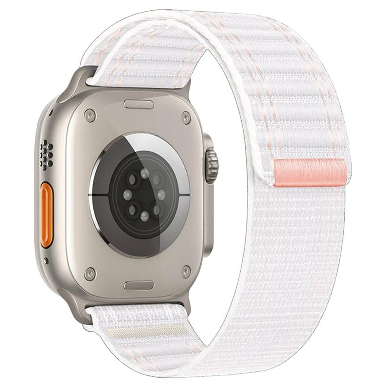 Роскошный нейлоновый ремешок для Apple Watch S10 46 мм 42 мм, спортивный ремешок с плетением для iWatch Series 10 9 8 7 Ultra 2 49 мм 45 мм 44 мм 42 мм 41 40 38 мм браслет 38/40/41mm белый Razzle
