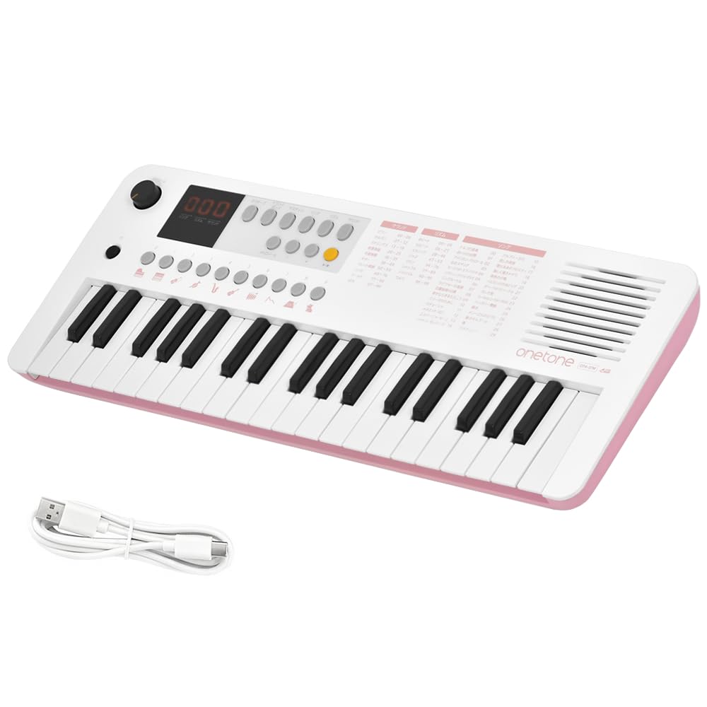 Onetone Electronic Mini 37 LED японская кабельная клавиатура, клавиши, дисплей, совместимость с USB-MIDI, возможность письма, OTK-37M/WHPK (USB-накопитель в комплекте) white GOALMART