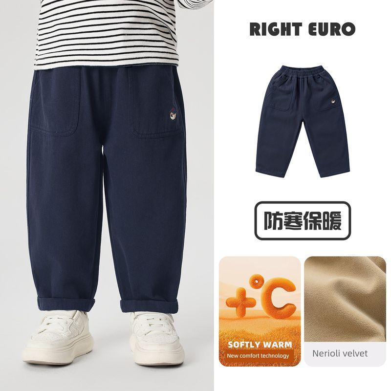 Right European Style Boys  Casual Versatile Fleece-Lined Thickened Sweatpants Winter New Style Winter Clothing Baby Pants Children s Clothing Navy blue 120 black TAOMall