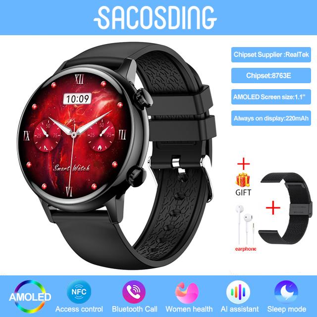 Amoled Smart Watch Women Bleutooth Call Smartwatch Voice Assistant Healthtracker Sports Watches Waterproof Clock Women gray BWwatchTop