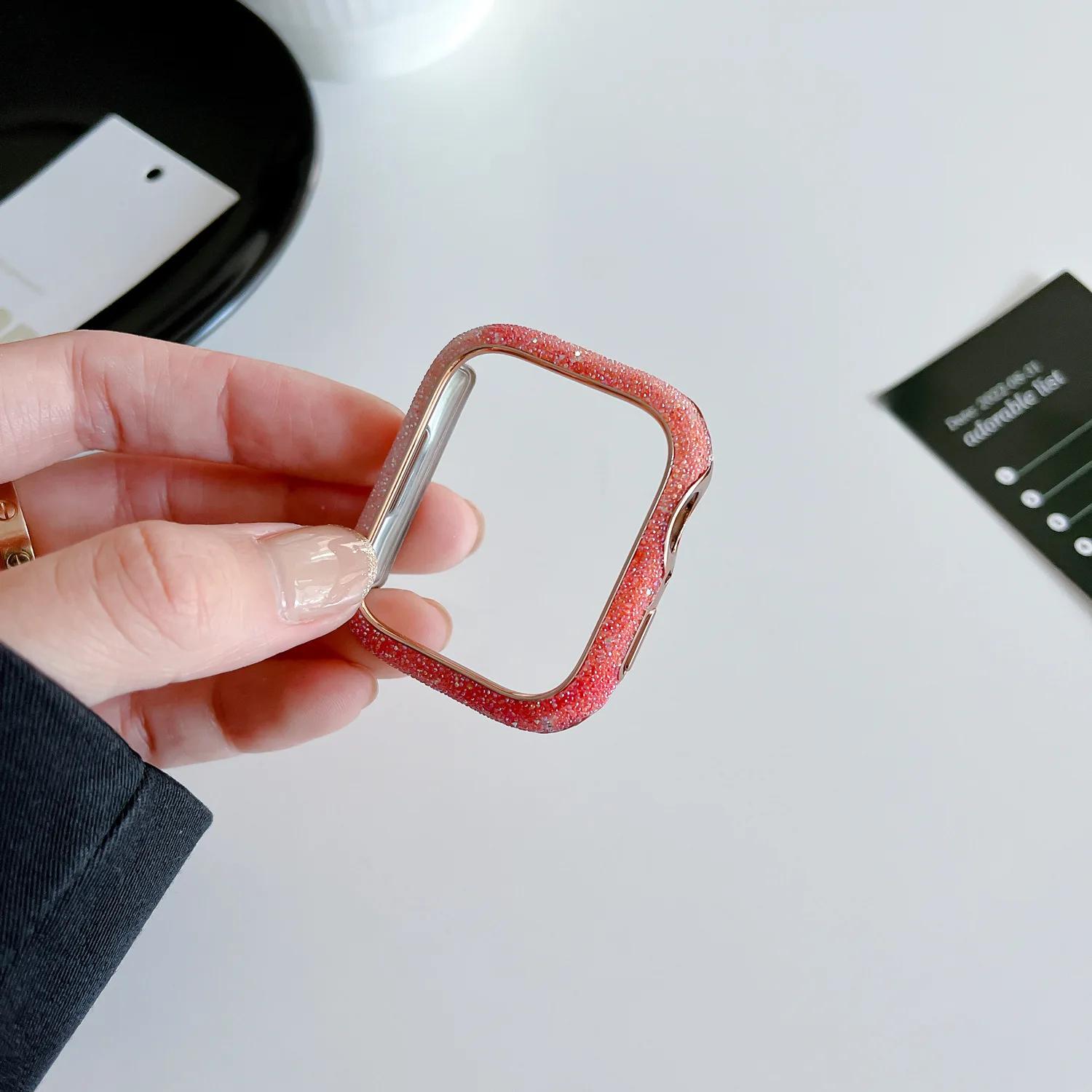 Бриллиантовая накладка для корпуса Apple Watch 45 мм 41 мм 44 мм 40 мм Блестящий бампер Защитная пленка для экрана для Apple Watch Series 9 8 7 4 5 6 Se Корпус 41mm оранжевый Homeware Essentials