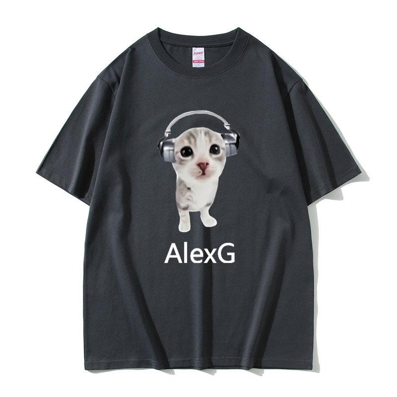 Футболка Singer Alex G Милый Смешной Кот в Наушниках Мем Графический Принт Футболка Лето Мужчины Женщины Мода Повседневная Футболка Харадзюку S black XIXI Fashion