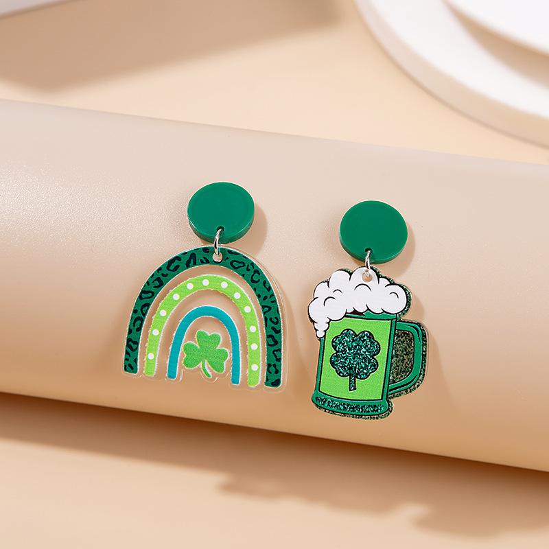 Sweet Color Doll Cartoon Geometric Acrylic Earrings Embossed Rainbow Flowers Stars Vacation Stud Earrings beige BaiJia Jewelry