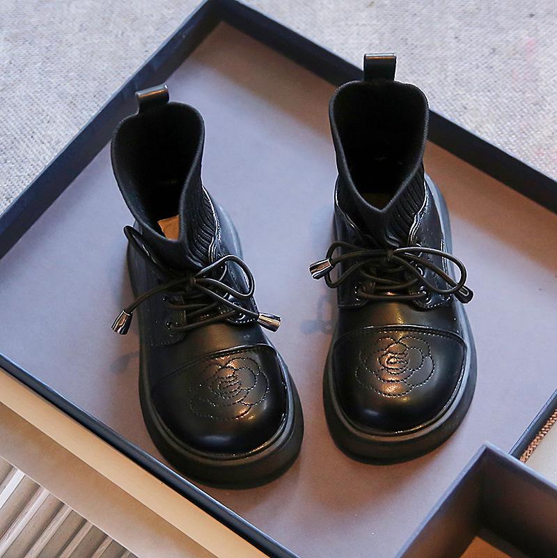 Маленькие кожаные ботинки новые детские иностранные ботинки 26 чёрный Gtime Shoes