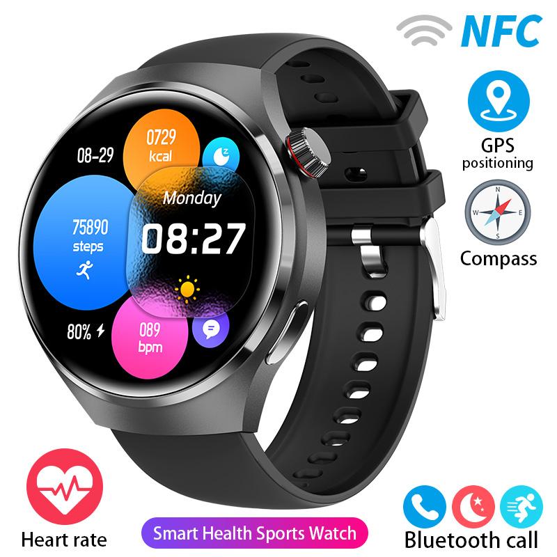 Zodvboz NFC Смарт-часы мужские часы 4 Pro AMOLED HD экран сердечного ритма Bluetooth вызов IP68 водонепроницаемые умные часы 2023 новинка GT4 Pro silicone strap чёрный